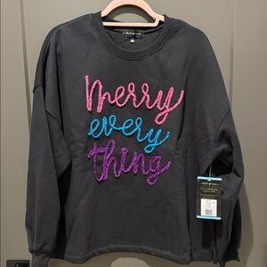 Black Holiday Sweater with Sparkle “Merry Every Thing”